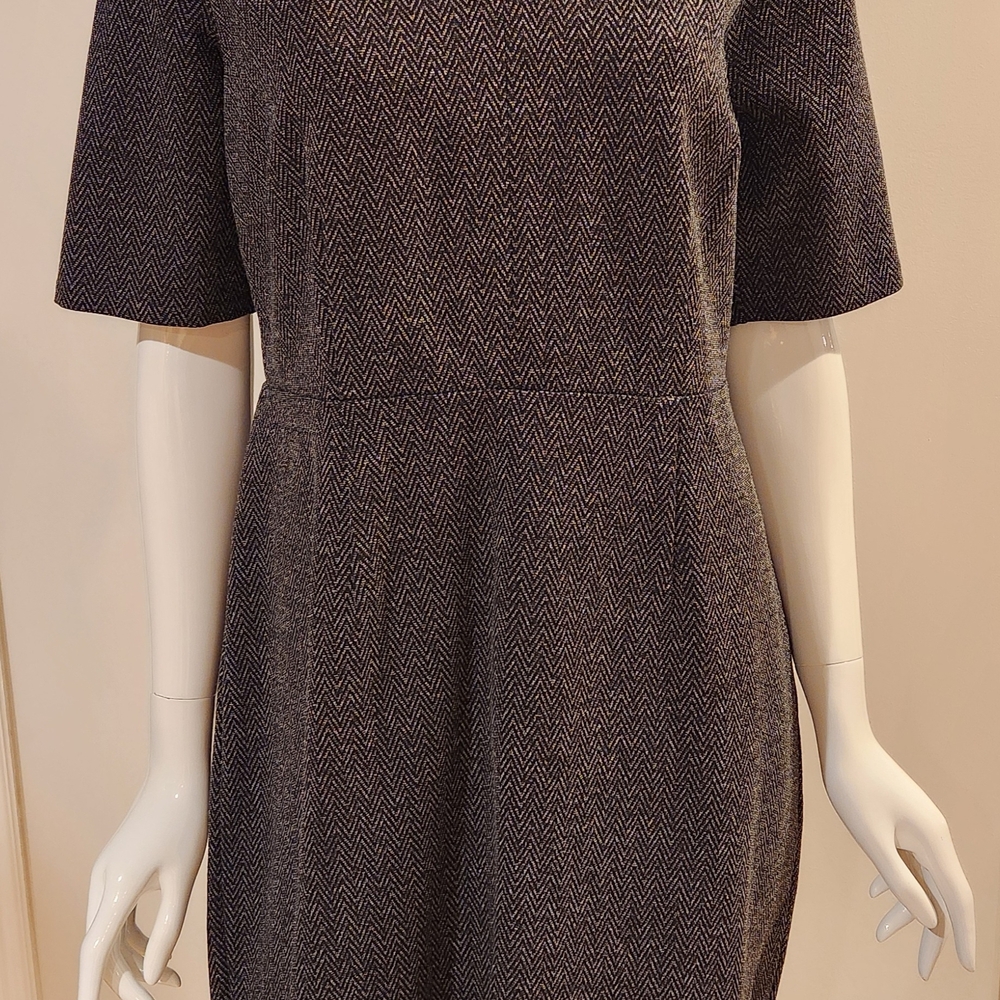 Ann Taylor Dark Gray Herringbone Long Sleeve Dress